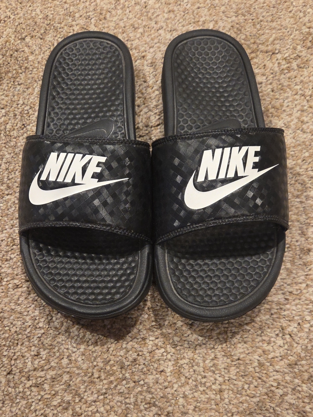 Nike Women's Black Slides with White Swoosh Logo